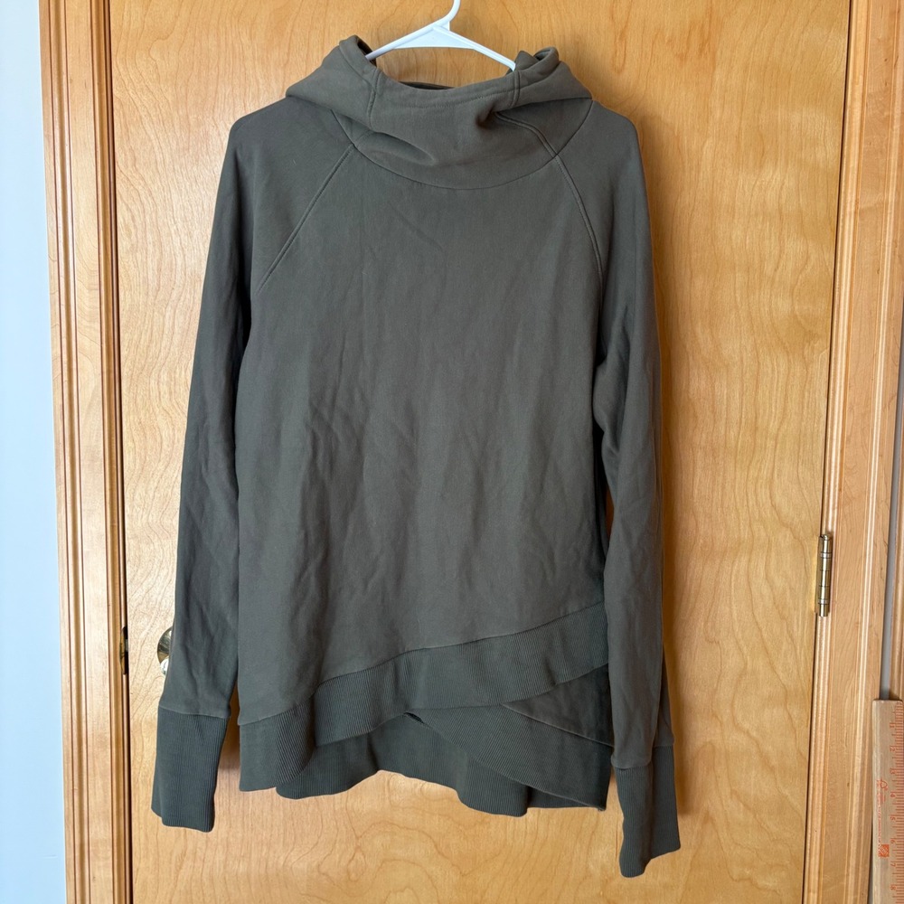 Marcella NYC Hoodie Women XL Olive Green Asymmetric Hem Funnel Neck Sweatshirt
